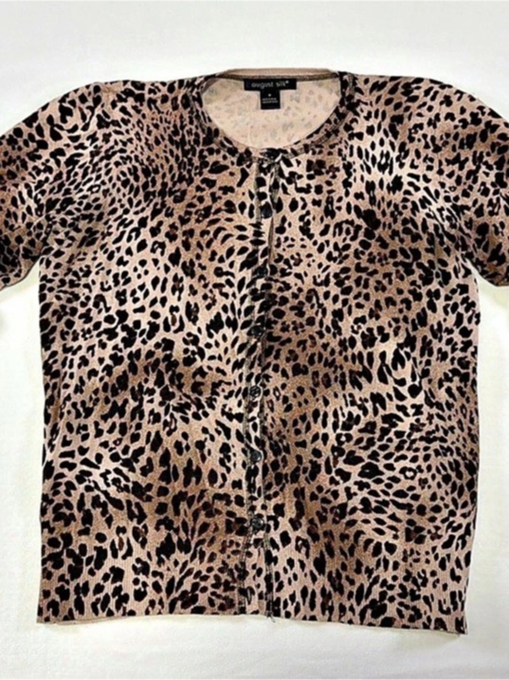 August Silk Leopard Print Cardigan 3/4 Sleeve Size Medium